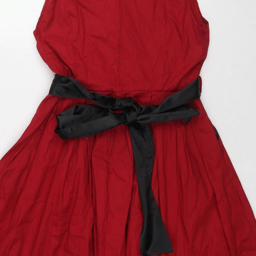 Lindy Bop Womens Red Cotton A-Line Size 14 Round Neck Zip