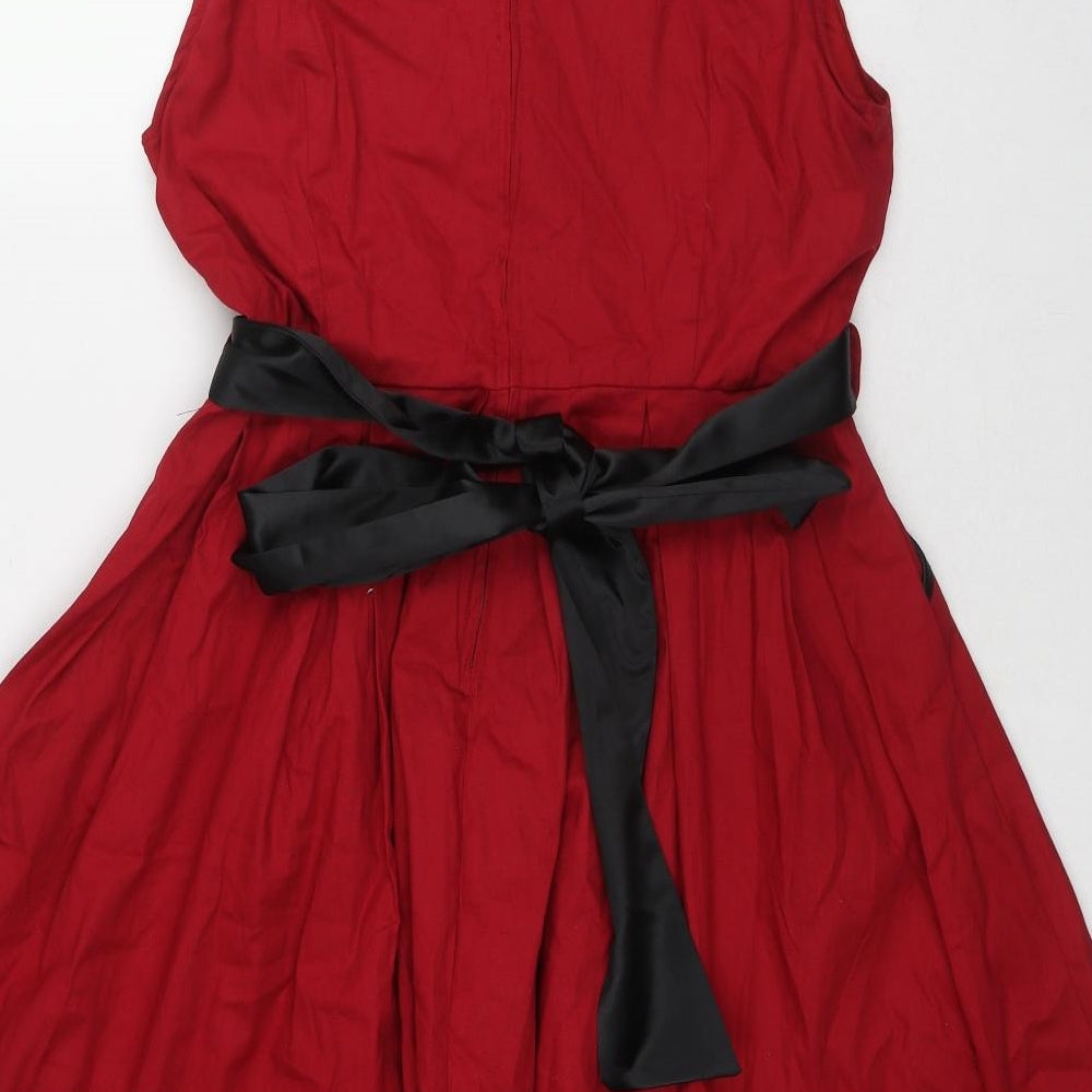 Lindy Bop Womens Red Cotton A-Line Size 14 Round Neck Zip