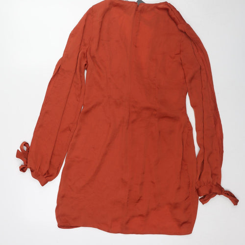 PRETTYLITTLETHING Womens Brown Polyester A-Line Size 12 V-Neck Zip