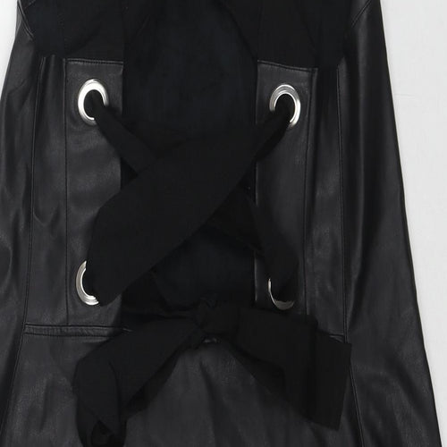 Zara Womens Black Viscose Tank Dress Size S Round Neck Tie
