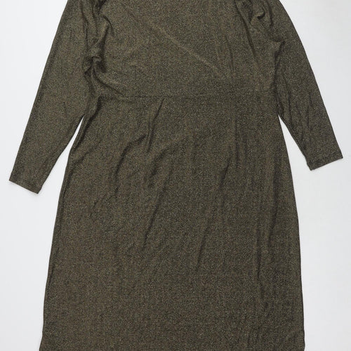 Marks and Spencer Womens Gold Geometric Polyamide A-Line Size 20 Round Neck Pullover