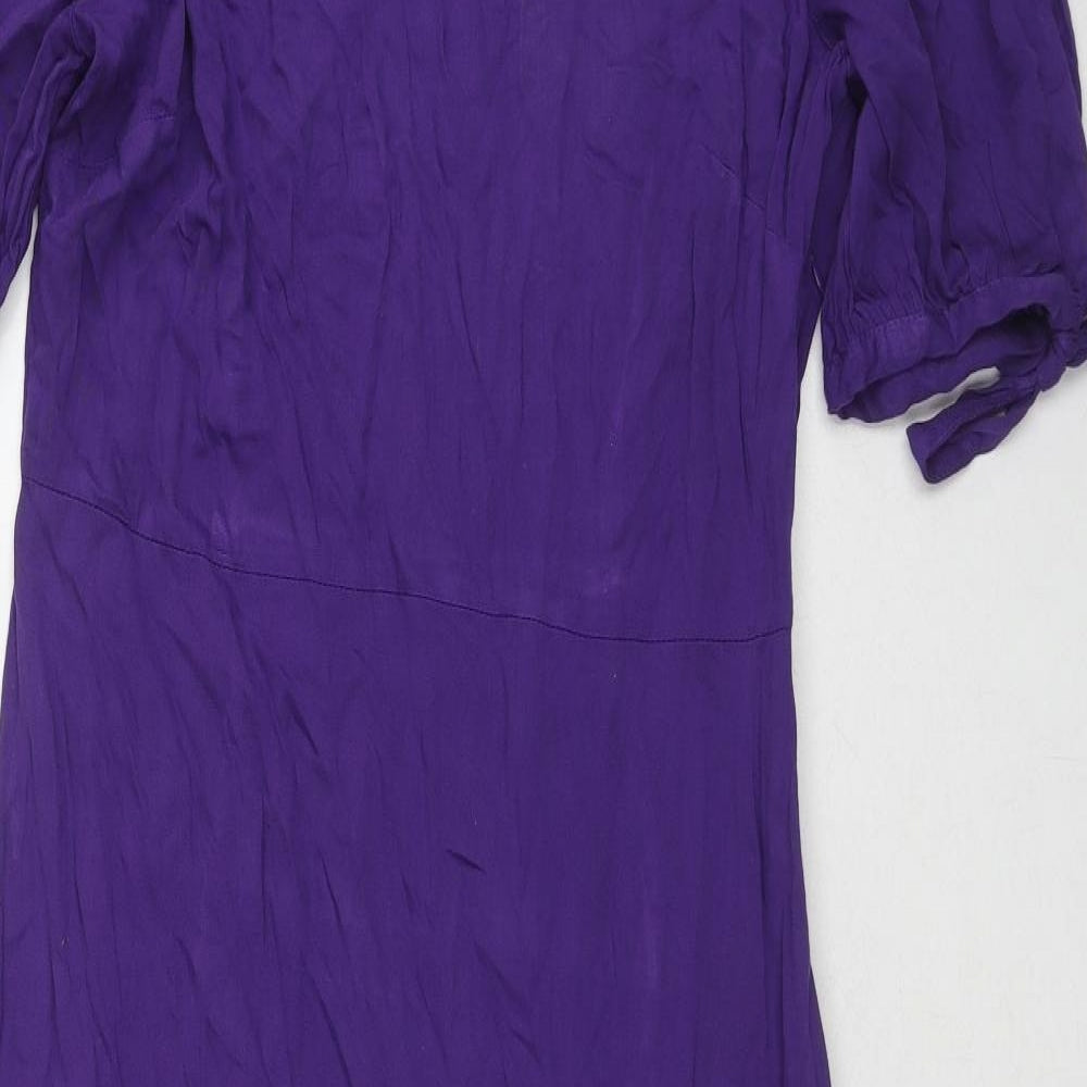 Finery Womens Purple Viscose A-Line Size 16 Round Neck Button