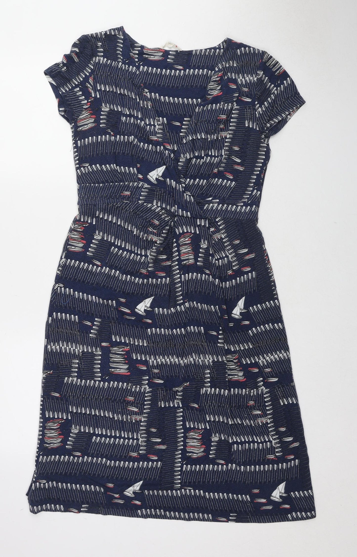 White Stuff Womens Blue Geometric Viscose A-Line Size 14 V-Neck Pullover