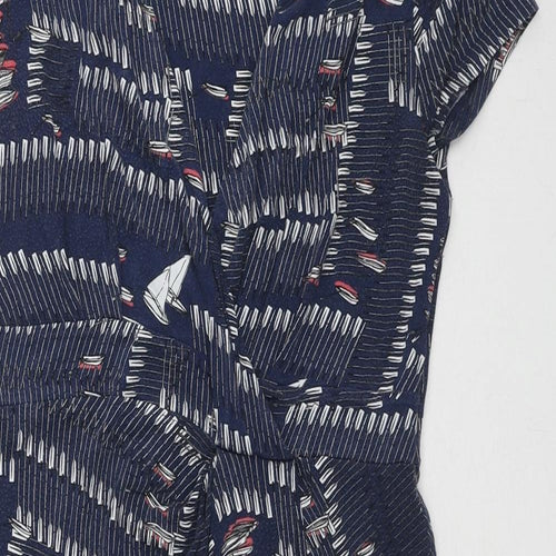 White Stuff Womens Blue Geometric Viscose A-Line Size 14 V-Neck Pullover
