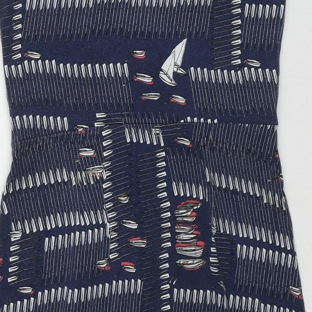 White Stuff Womens Blue Geometric Viscose A-Line Size 14 V-Neck Pullover