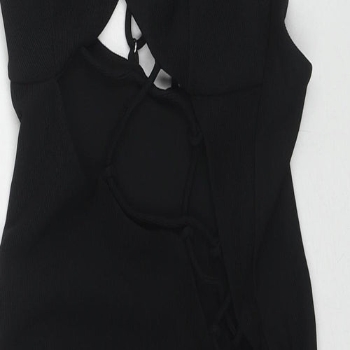 Bershka Womens Black Polyester Bodycon Size S V-Neck Pullover