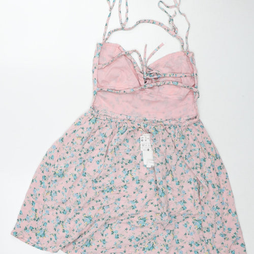Stradivarius Womens Pink Floral Viscose A-Line Size M V-Neck Pullover - Open Back