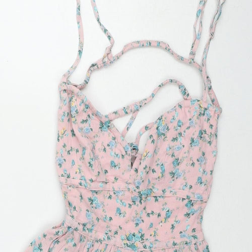 Stradivarius Womens Pink Floral Viscose A-Line Size M V-Neck Pullover - Open Back