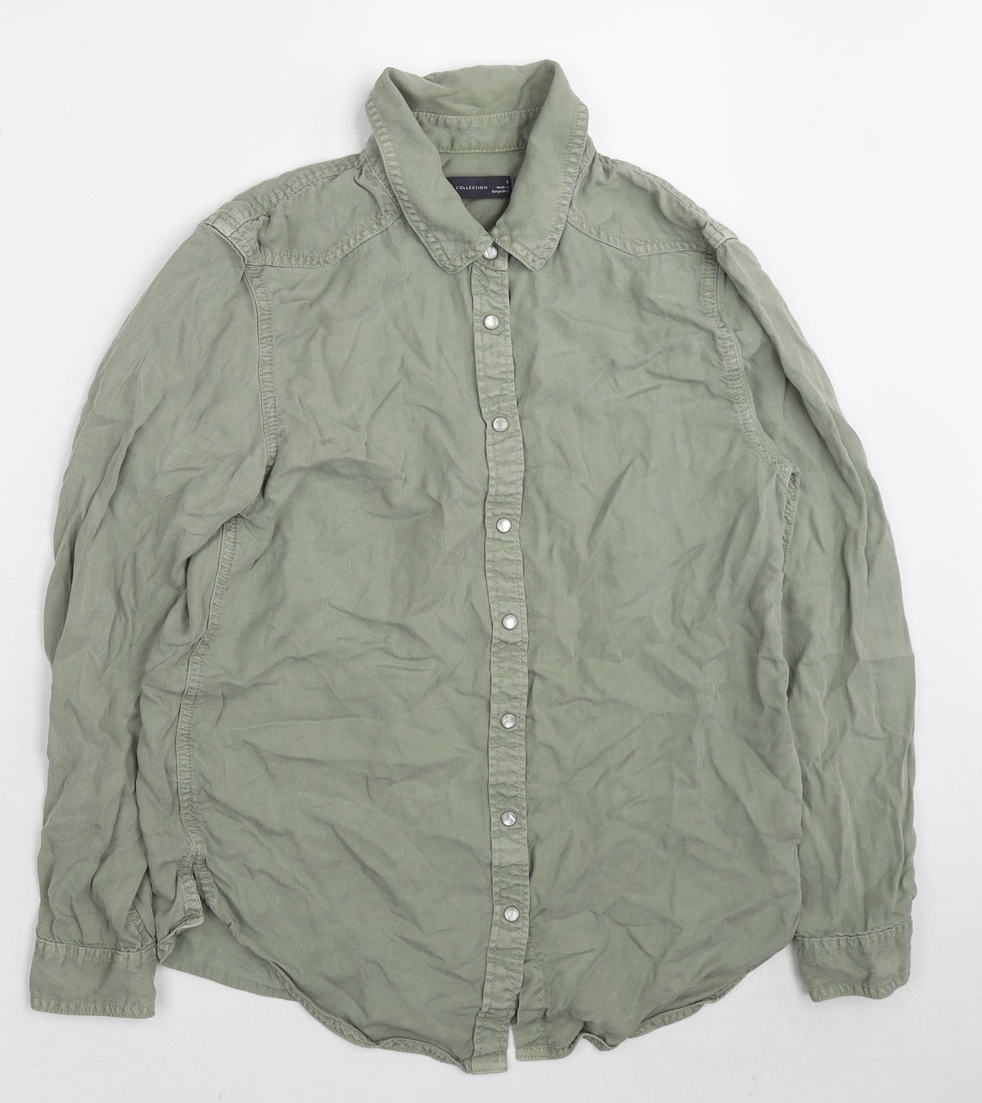 Marks and Spencer Womens Green Lyocell Basic Button-Up Size 8 Collared