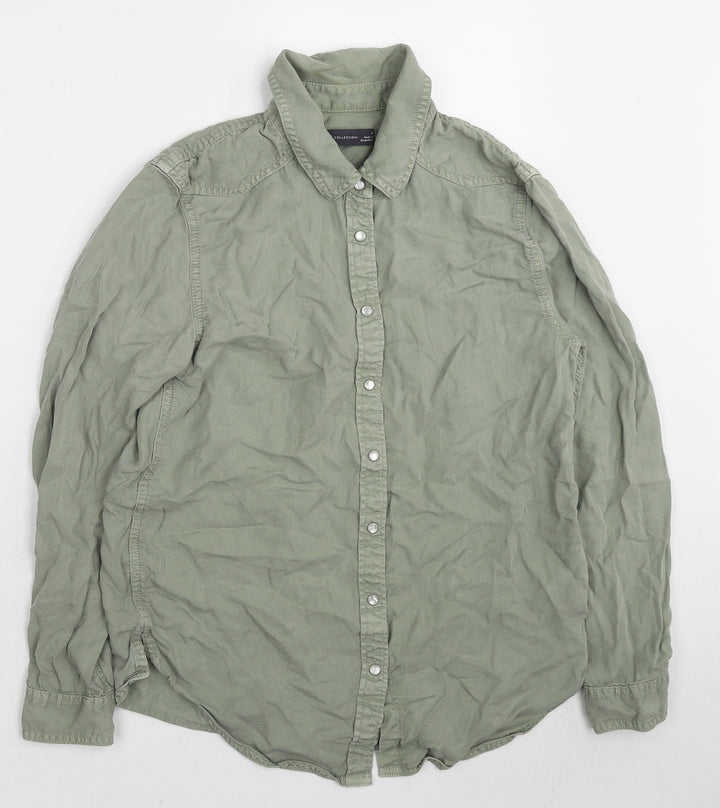 Marks and Spencer Womens Green Lyocell Basic Button-Up Size 8 Collared