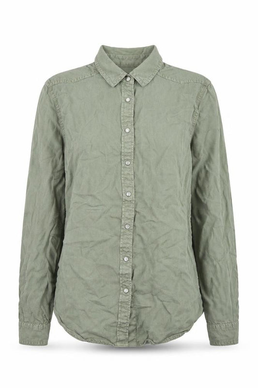 Front view of Marks & Spencer women’s green lyocell basic button-up, size UK 8, collared
