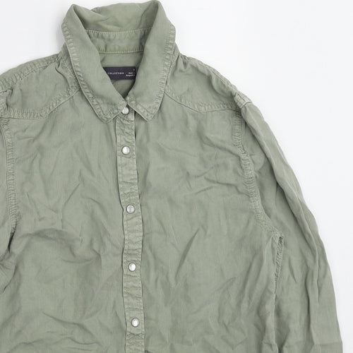Marks and Spencer Womens Green Lyocell Basic Button-Up Size 8 Collared
