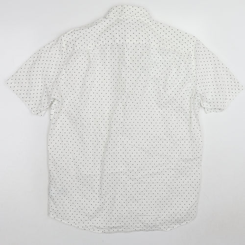 Uniqlo Mens White Polka Dot Cotton Button-Up Size M Collared Button