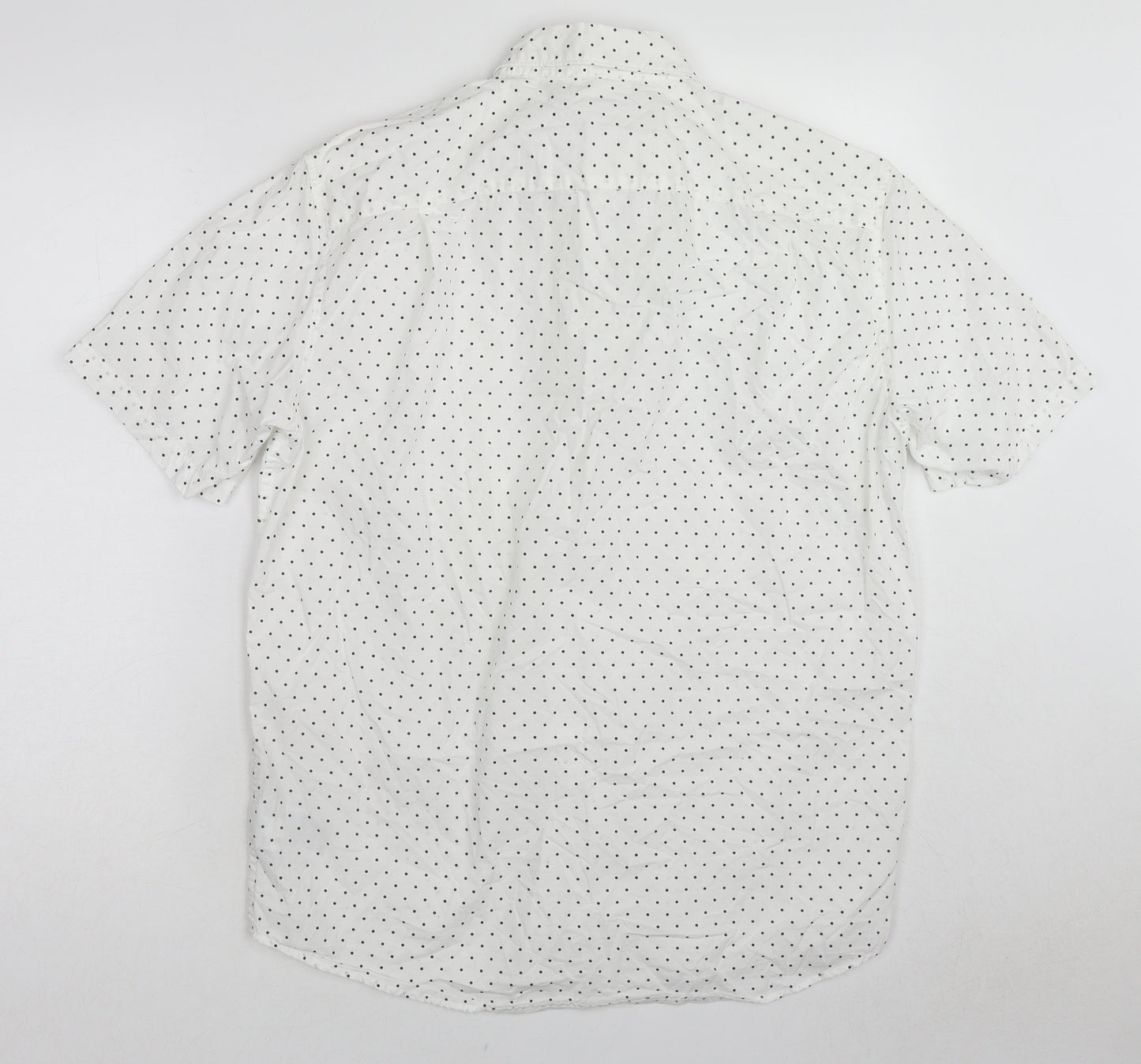 Uniqlo Mens White Polka Dot Cotton Button-Up Size M Collared Button