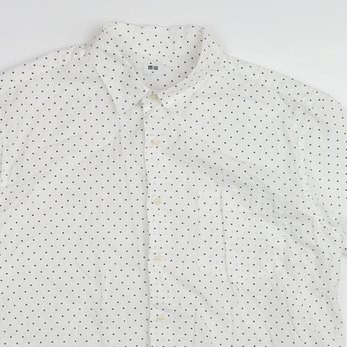 Uniqlo Mens White Polka Dot Cotton Button-Up Size M Collared Button