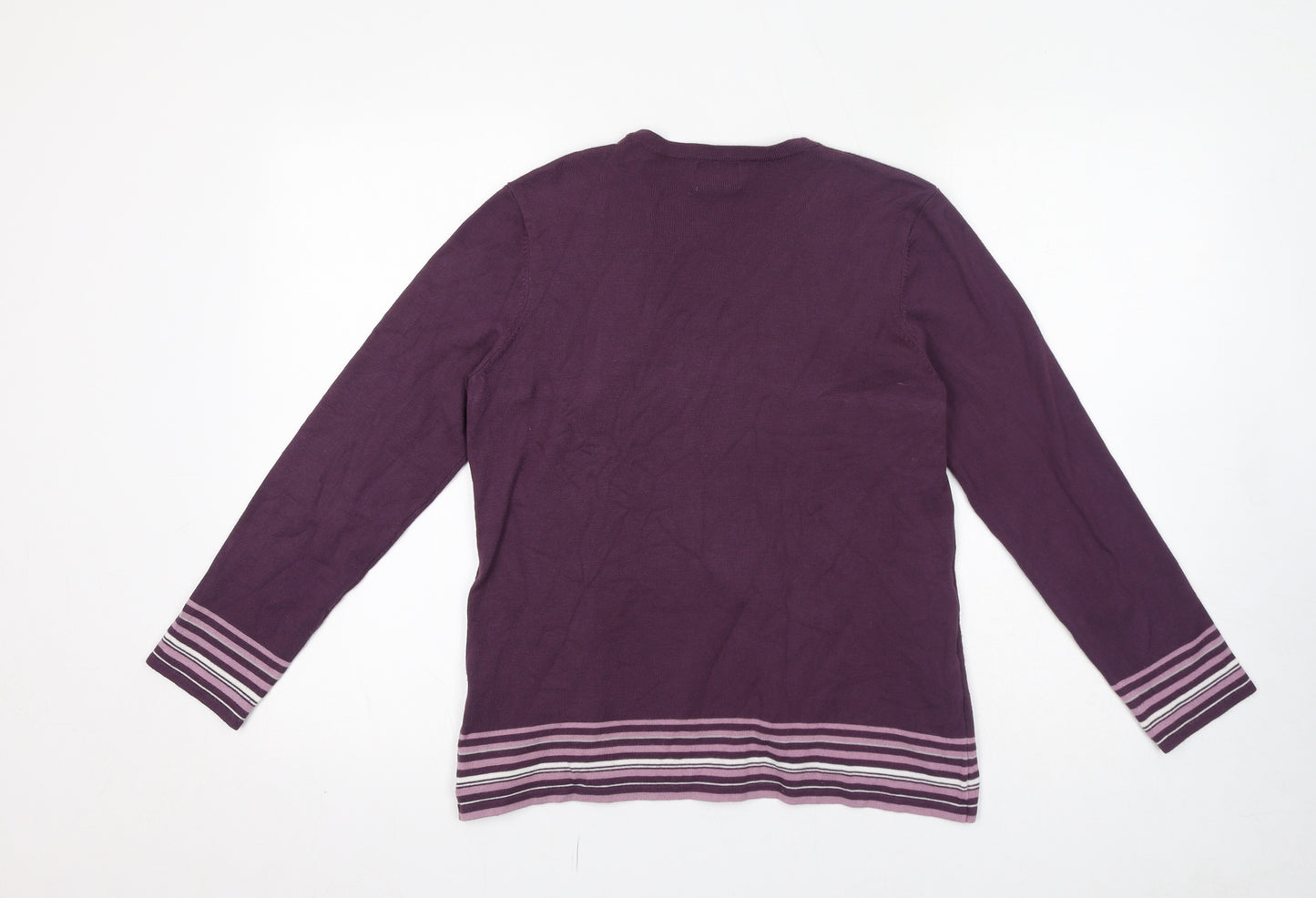 Eastex Womens Purple Round Neck Viscose Pullover Jumper Size 10 Pullover - Stripe