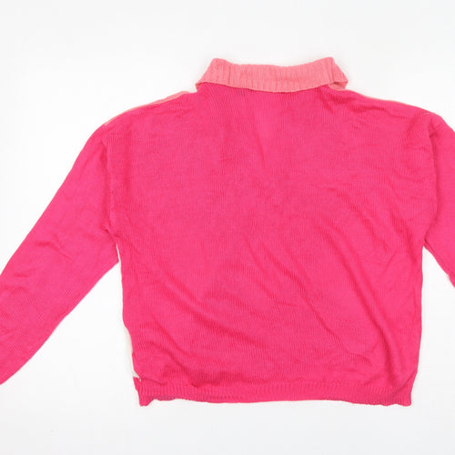 Brave Soul Womens Pink Collared Argyle/Diamond Acrylic Pullover Jumper Size S