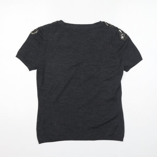 Jesire Womens Grey Wool Basic T-Shirt Size L Round Neck