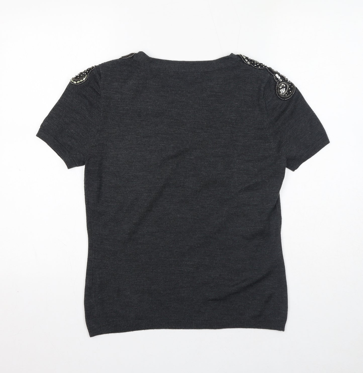 Jesire Womens Grey Wool Basic T-Shirt Size L Round Neck