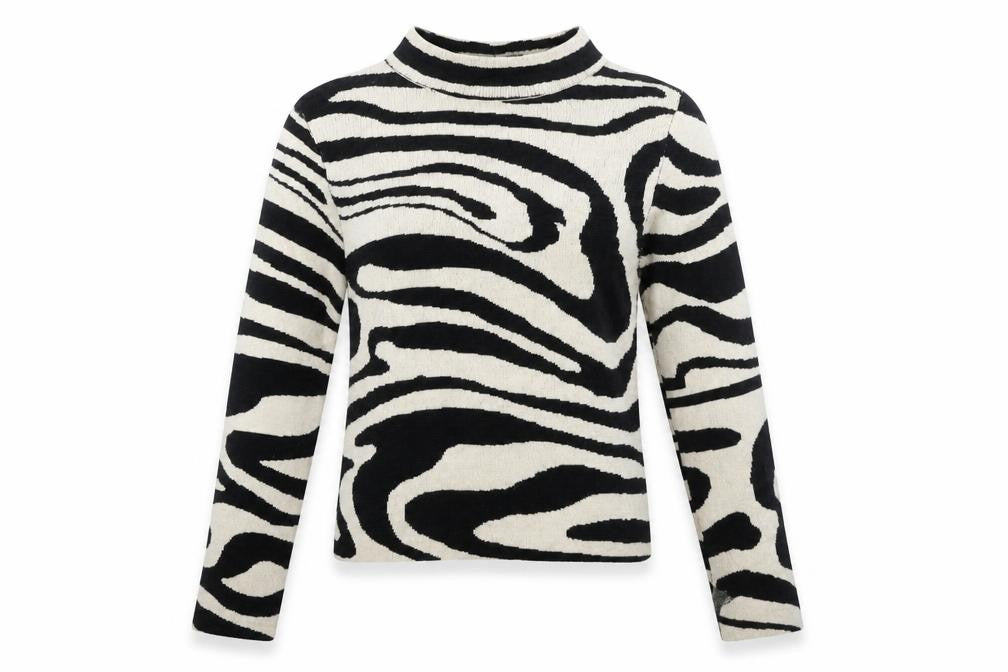 Front view of H&M girls’ white mock neck geometric viscose jumper, size 12-13, years pullover - 12-14 years