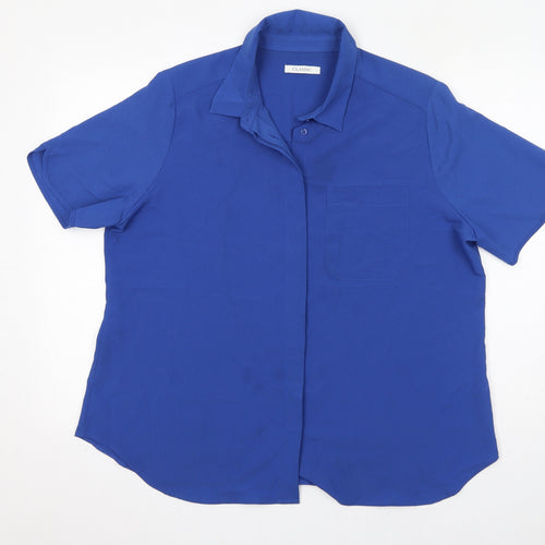 Classic Womens Blue Polyester Basic Button-Up Size 16 Collared