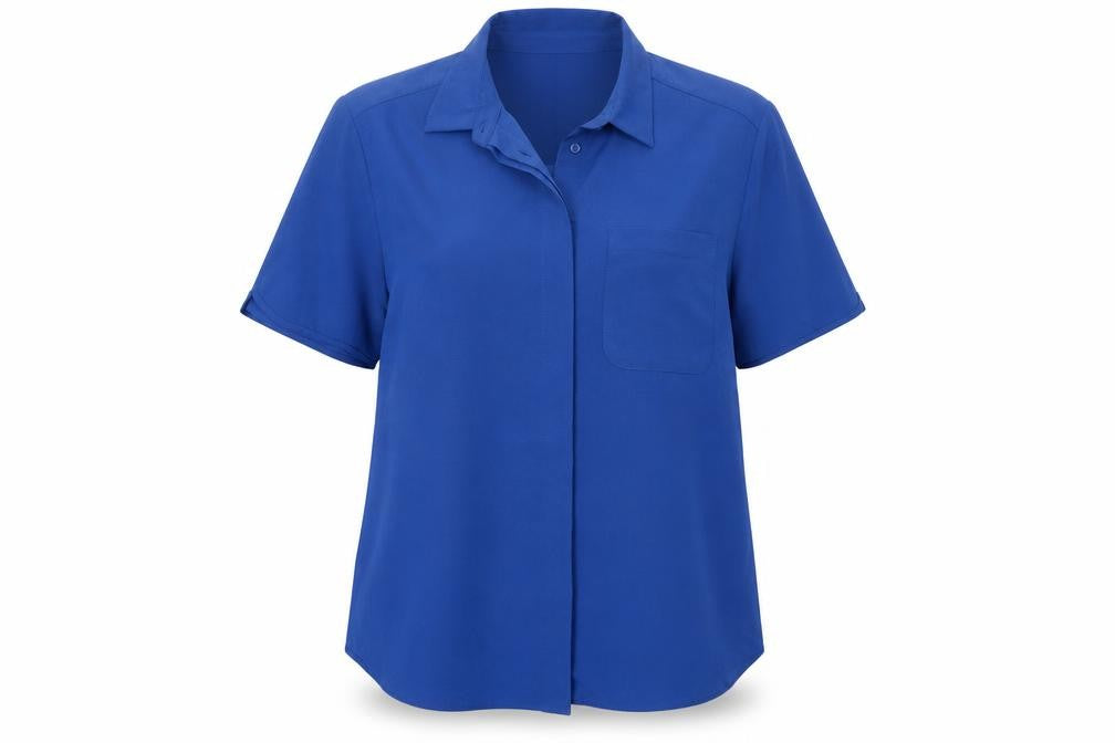 Classics Womens Blue Polyester Basic Button-Up Size 16 Collared