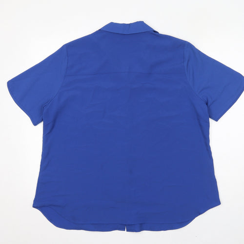Classic Womens Blue Polyester Basic Button-Up Size 16 Collared