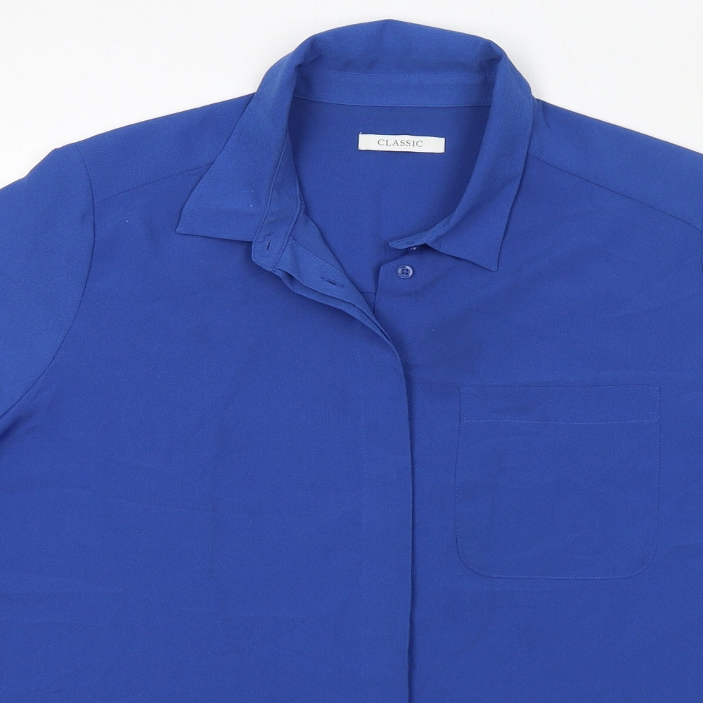 Classic Womens Blue Polyester Basic Button-Up Size 16 Collared