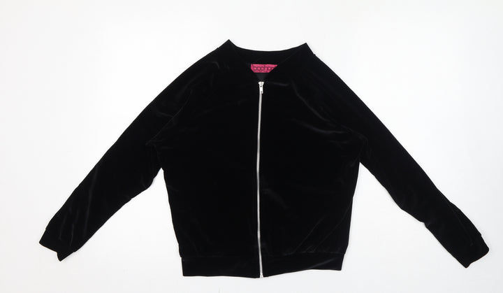 Boohoo Womens Black Polyester Full Zip Sweatshirt Size 10 Zip