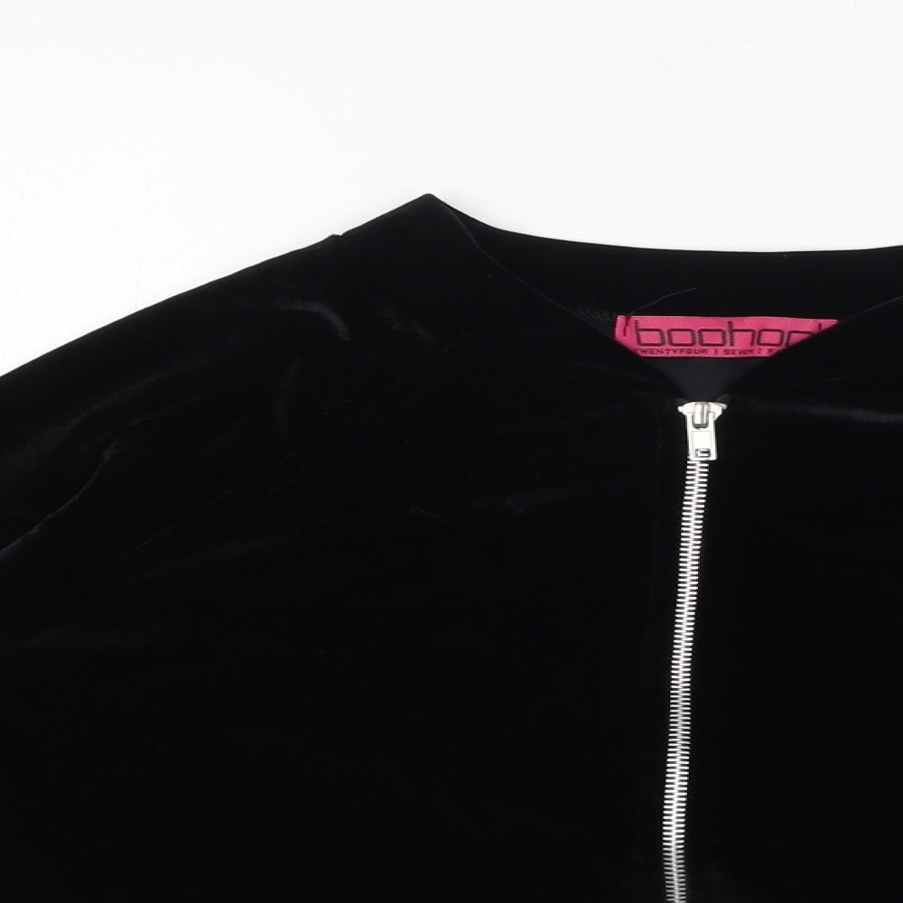 Boohoo Womens Black Polyester Full Zip Sweatshirt Size 10 Zip