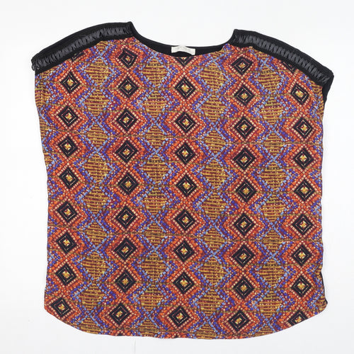 Indigo Womens Black Geometric Polyester Basic Blouse Size 18 Boat Neck