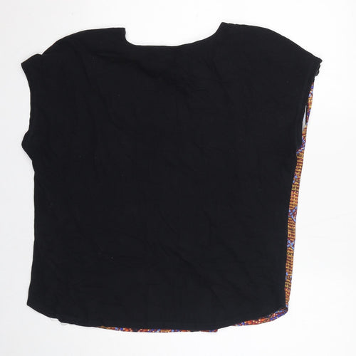 Indigo Womens Black Geometric Polyester Basic Blouse Size 18 Boat Neck