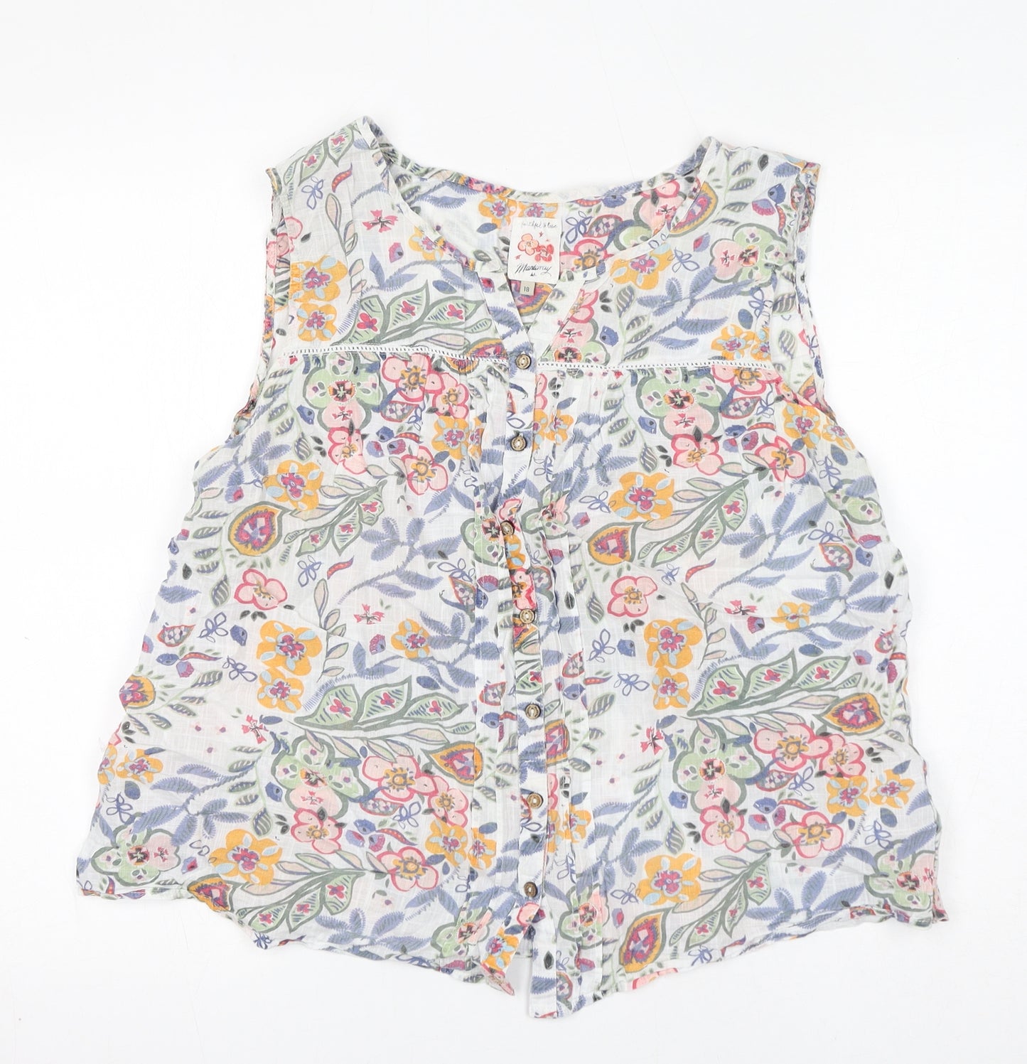 MANTARAY PRODUCTS Womens Multicoloured Floral 100% Cotton Basic Tank Size 18 V-Neck