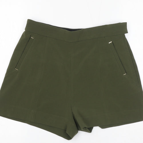 H&M Womens Green Polyester Basic Shorts Size 8 L15 in Regular Zip