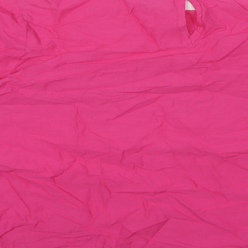 Cotton Traders Womens Pink 100% Cotton Basic Blouse Size 14 Round Neck - Broderie Anglaise