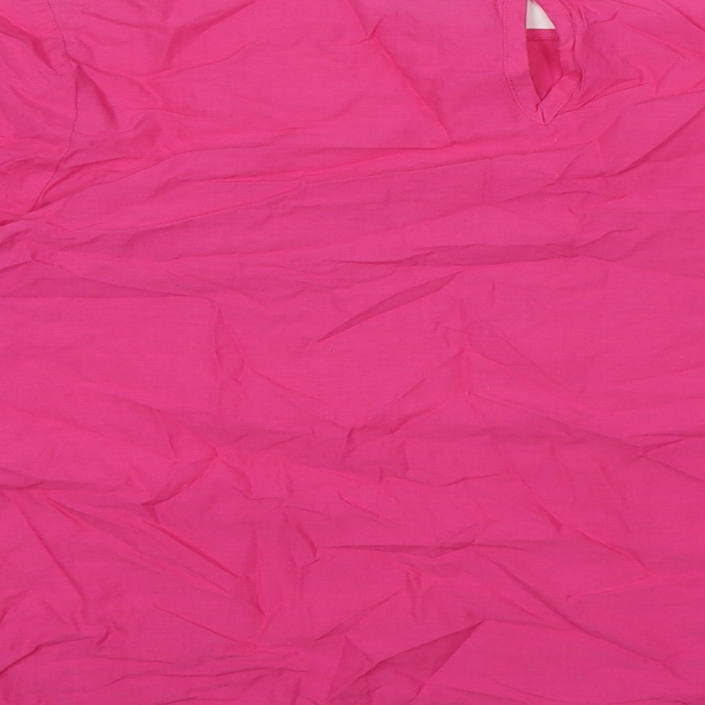Cotton Traders Womens Pink 100% Cotton Basic Blouse Size 14 Round Neck - Broderie Anglaise