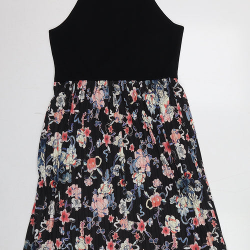 ASOS Womens Black Floral Elastane Slip Dress Size 14 Round Neck Pullover