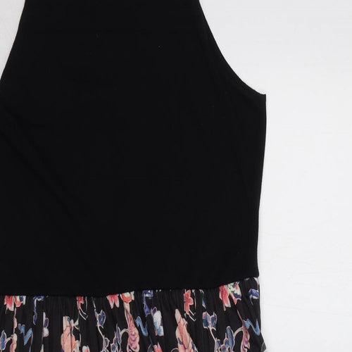 ASOS Womens Black Floral Elastane Slip Dress Size 14 Round Neck Pullover