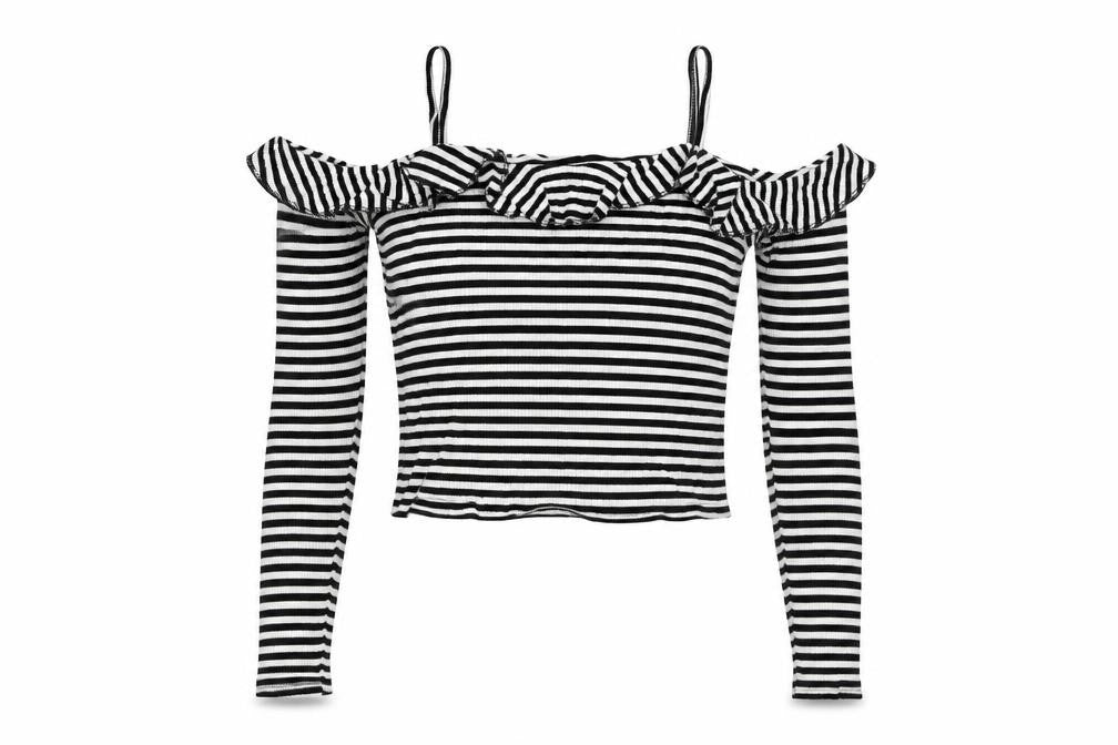 Pins & Needles Womens White Striped Viscose Cropped Blouse Size S Off the Shoulder