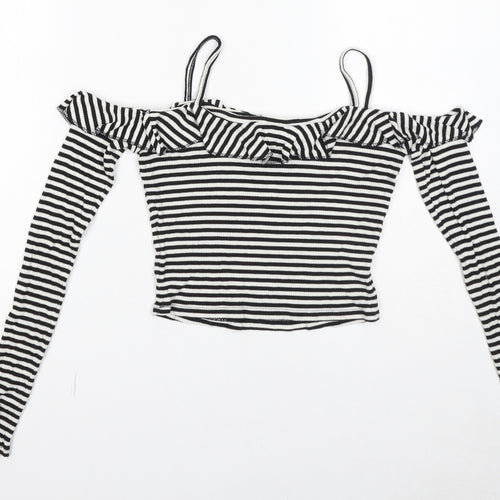 Pins & Needles Womens White Striped Viscose Cropped Blouse Size S Off the Shoulder