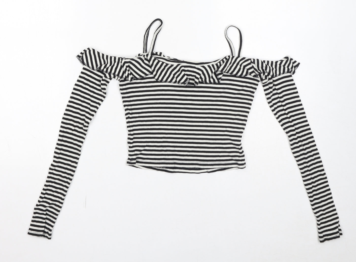 Pins & Needles Womens White Striped Viscose Cropped Blouse Size S Off the Shoulder