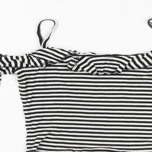 Pins & Needles Womens White Striped Viscose Cropped Blouse Size S Off the Shoulder