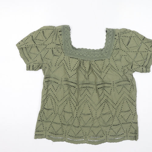 Dorothy Perkins Womens Green 100% Cotton Basic Blouse Size 12 Square Neck - Broderie Anglaise