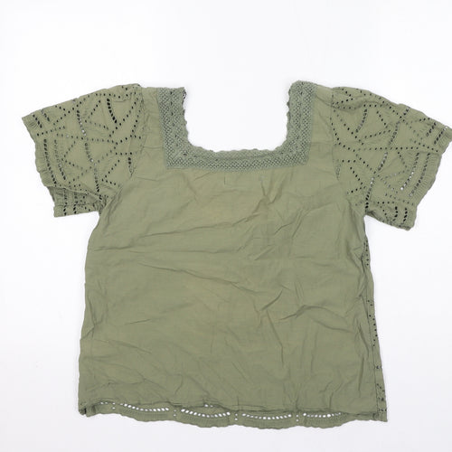 Dorothy Perkins Womens Green 100% Cotton Basic Blouse Size 12 Square Neck - Broderie Anglaise