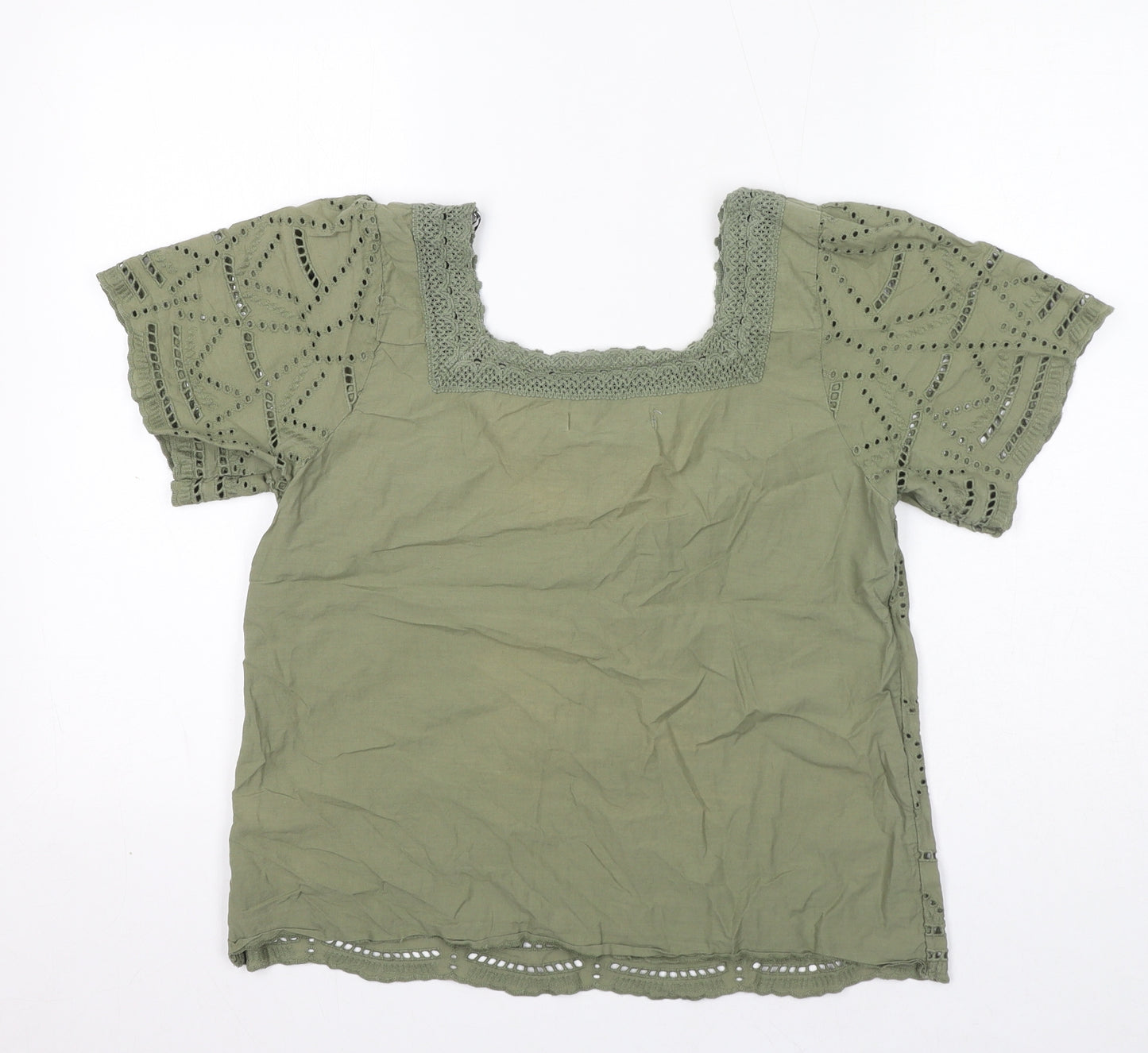 Dorothy Perkins Womens Green 100% Cotton Basic Blouse Size 12 Square Neck - Broderie Anglaise