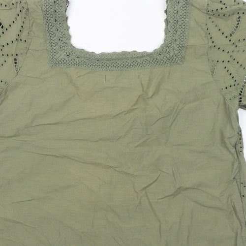 Dorothy Perkins Womens Green 100% Cotton Basic Blouse Size 12 Square Neck - Broderie Anglaise