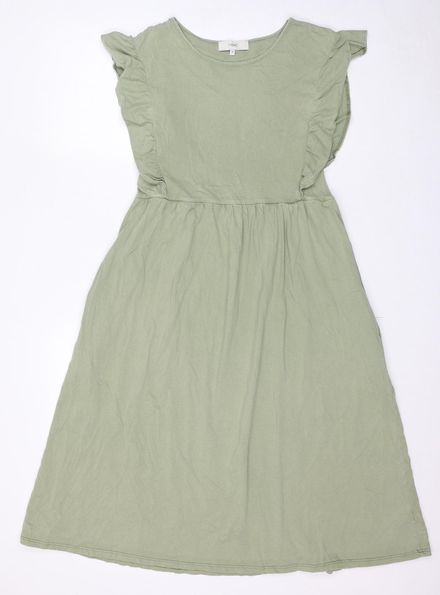 NEXT Womens Green 100% Cotton Fit & Flare Size 12 Round Neck Pullover