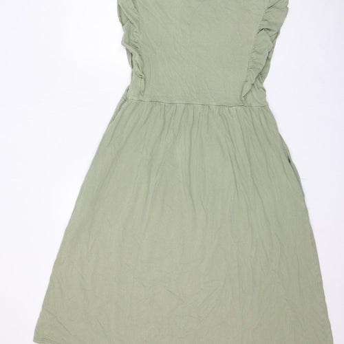 NEXT Womens Green 100% Cotton Fit & Flare Size 12 Round Neck Pullover