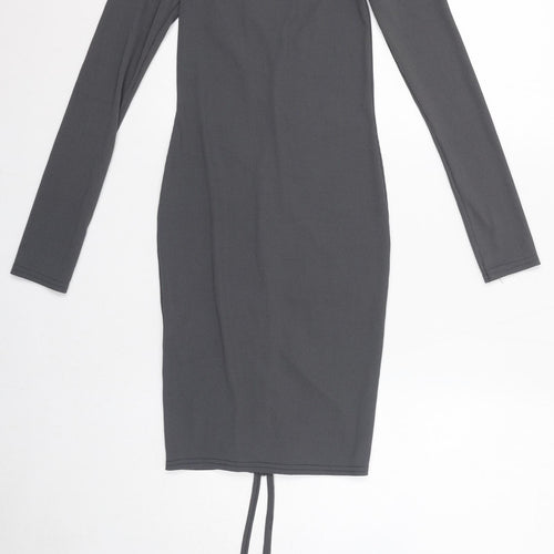 PRETTYLITTLETHING Womens Grey Polyester Bodycon Size 8 Off the Shoulder Pullover