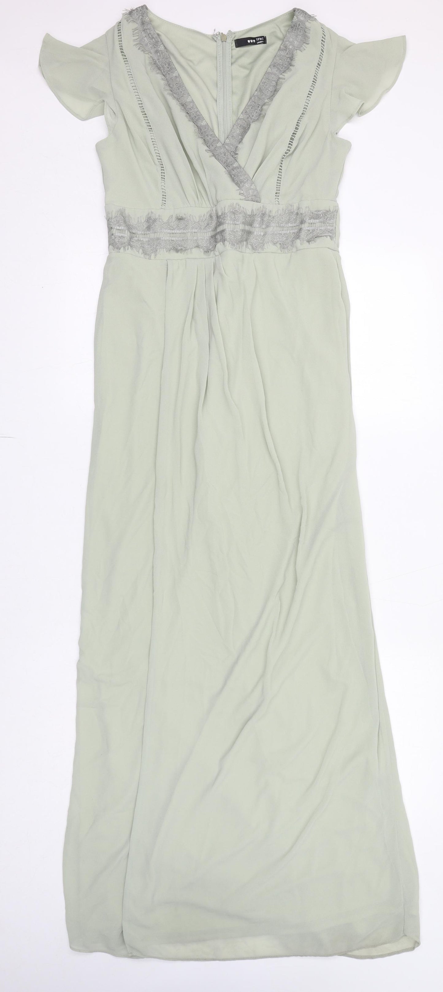 TFNC Womens Green Polyester Maxi Size 12 V-Neck Zip
